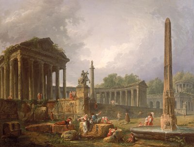 Capriccio architettonico con tempio e obelisco, 1798 da Hubert Robert